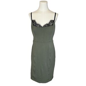 BEBE Green‎ Bodycon Mini Dress Black Lace spaghetti strap Size Large Vintage Y2K